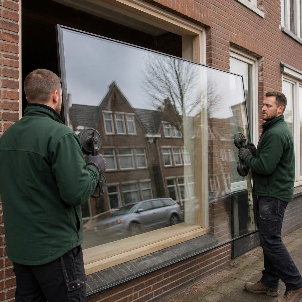 Plaatsing van HR++ isolatieglas in een wit kozijn